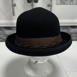 Black Bowler Hat with Brown Band